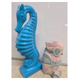 Painted Seahorse and Carved Owl Figurines