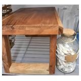 Wood Stand, Glass Jar with Shells, and Pitcher