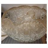 Pressed Glass Punch Bowl with Matching Cups