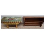 Painted Wooden Stool and Wall Shelf Set