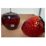 Blenko Handmade Glass Apple and Strawberry
