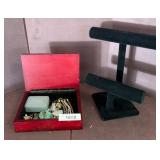 Wood Jewelry Box with Mixed Jewelry and Display