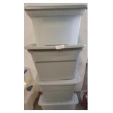 Stack of Four Plastic Storage Bins