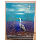 Heron Painting Signed "Dudek," 12"ï¿½16"