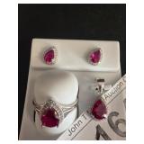 Sterling Silver 925 Jewelry Set with Red Stones