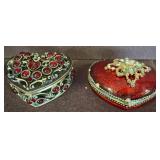 Two Decorative Heart-Shaped Trinket Boxes