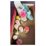Decorative Thimbles and Ceramic Shoe Figurines