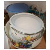 Floral Enamel Bowls and Glassware Set