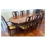 Cherry Dining Table with 8 Queen Anne Chairs