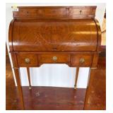 Marquetry Roll-Top Writing Desk With Brass Accents