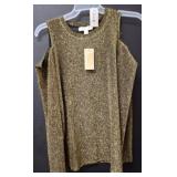 Michael Kors Metallic Cold-Shoulder Top, Size L on
