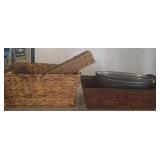 Woven Baskets and Metal Bin