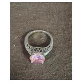 Pink Stone Ring With Metal Band