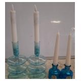 Blue Glass Candle Holders, Two Pairs