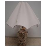 Glass Lamp Base with Seashells and Fabric Shade
