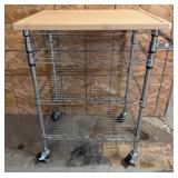 Metal and Bamboo-Top Utility Cart on Casters