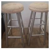Two Wooden Stools With Cushioned Seats