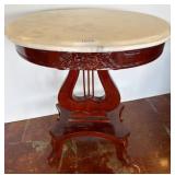 Round Marble-Top Accent Table with Lyre Base