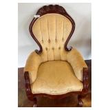 Tufted Upholstered Armchair with Carved Frame