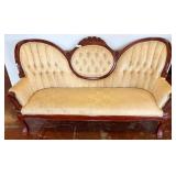 Tufted Back Mahogany Sofa with Upholstered Seat