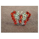 Sterling Silver Butterfly Ring with Red Rhinestone