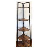 Metal and Wood Five-Tier Corner Shelf Unit