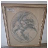 Framed Sketch of Woman and Child