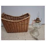 Wicker Basket and Glass Electric Lamp