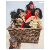 Basket of Assorted Dolls and Female Bust Figurine