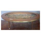 Oval Wood Coffee Table with Painted Scenic Inset