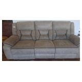 Beige Upholstered Reclining Sofa, 86 Inches Wide