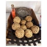 Decorative Bowl Set with Wicker Balls and Glasswar