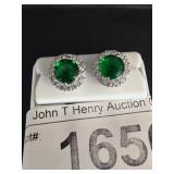 Sterling Silver Earrings with Green and Clear Ston