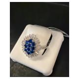 Sterling Silver Ring with Blue and Clear Stones