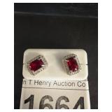 925 Silver Earrings With Red Stone and Clear Accen