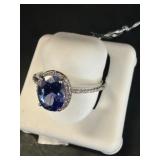 Oval Blue Stone Ring with 925 Silver Band
