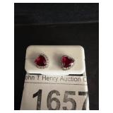 Sterling Silver Heart-Shaped Red Stone Earrings