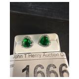 Heart-Shaped Green Gem Stud Earrings in Silver