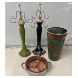 Decorative Metal Stand Lot with Bowl and Vase