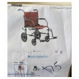 Medline Red Transport Chair With Big Back Wheels