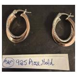 925 Sterling and Rose Gold Hoop Earrings