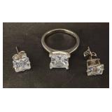 Sterling Silver Ring and Earring Set with Stones