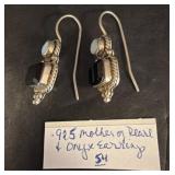 925 Silver Earrings with Onyx and Mother of Pearl