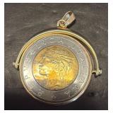 Italian 500 Lira Pendant with Silver Bezel