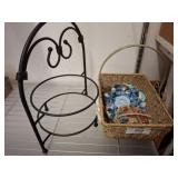Metal Plant Stand and Woven Basket with Decor