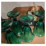 Green Glassware and Girl Figurine on Swing