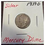 1939-D Mercury Silver Dime in Holder