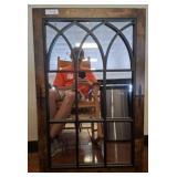 Wood-Framed Mirror With Gothic-Style Design w3