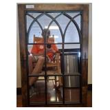 Wood-Framed Mirror With Gothic-Style Design w3