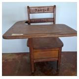Wooden School Desk with Carved Backrest